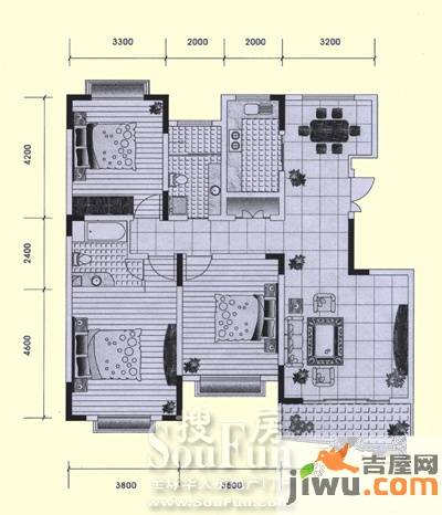 天奥经纬府邸3室2厅2卫142.1㎡户型图