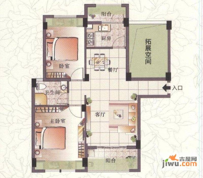 景城名郡2室2厅1卫90.6㎡户型图