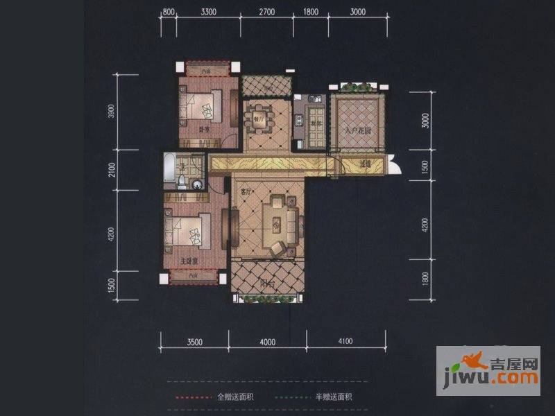 地中海阳光3室2厅1卫110.1㎡户型图