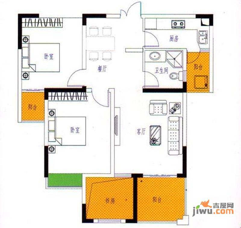 今日怡庭2室2厅1卫90㎡户型图