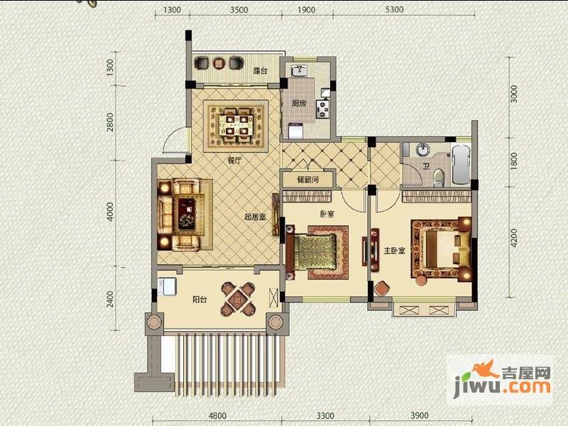 新宇拉菲公馆2室2厅1卫90㎡户型图