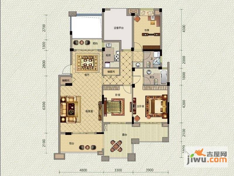 新宇拉菲公馆3室2厅2卫127㎡户型图