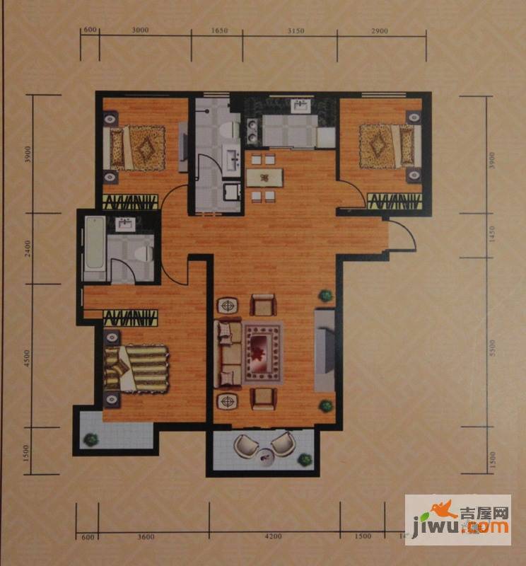 广场君府3室2厅2卫131.9㎡户型图