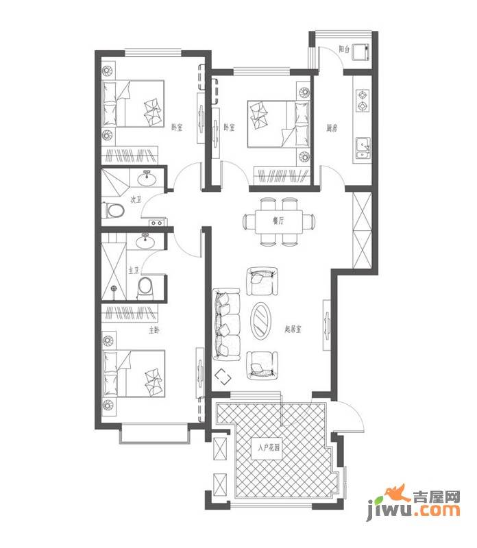 心海假日3室2厅2卫115.1㎡户型图