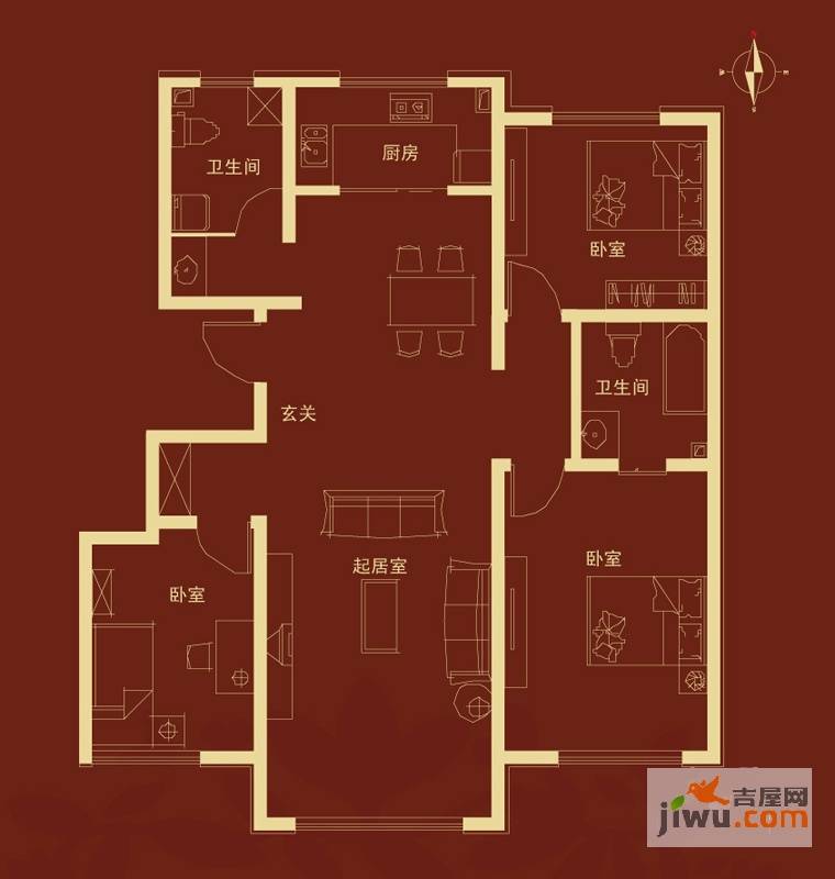 水悦华庭3室2厅2卫130㎡户型图