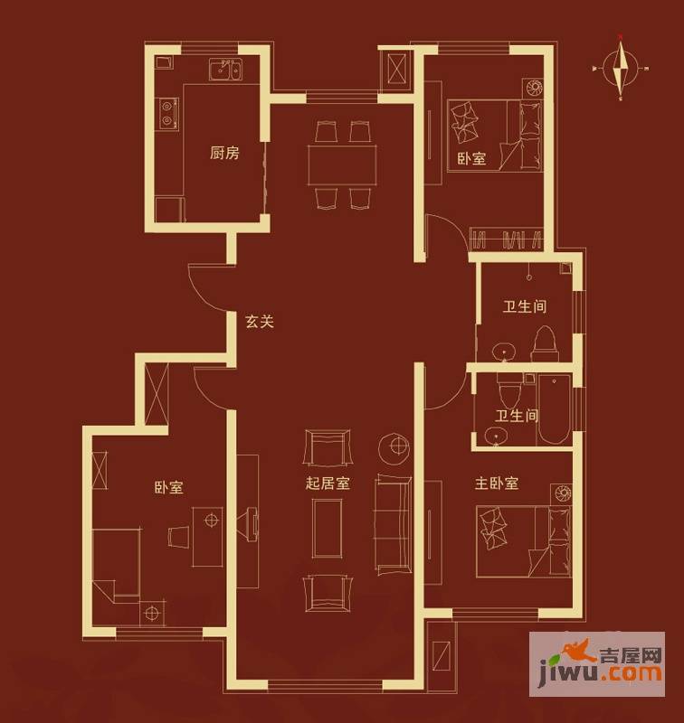 水悦华庭3室2厅2卫128㎡户型图