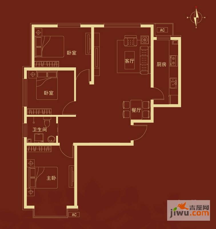 水悦华庭3室2厅1卫107㎡户型图