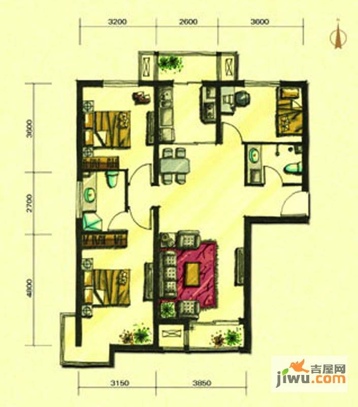 盛世景湾3室2厅2卫118.3㎡户型图