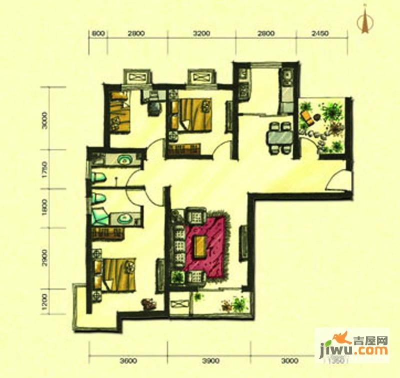 盛世景湾3室2厅2卫117.1㎡户型图