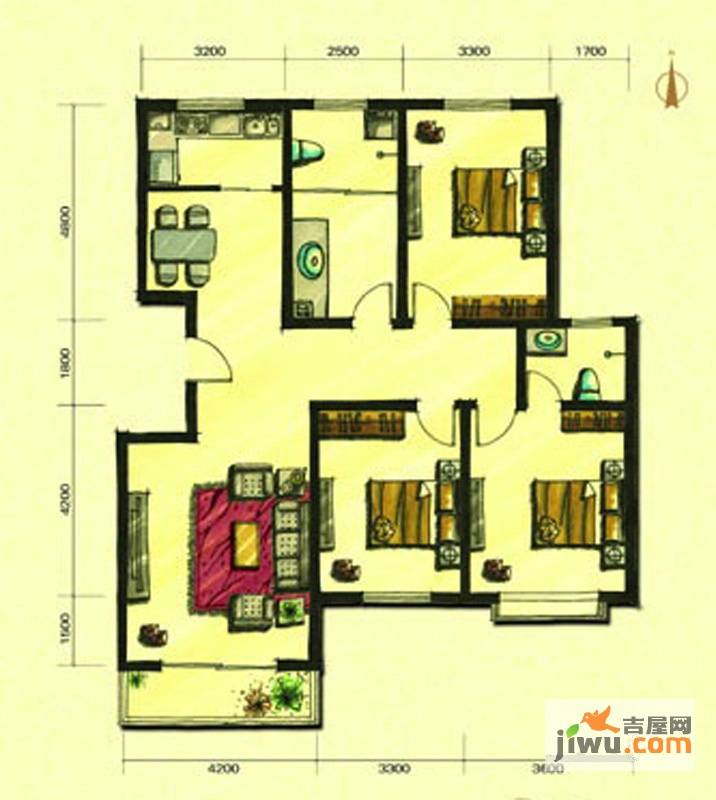 盛世景湾3室2厅2卫134.8㎡户型图