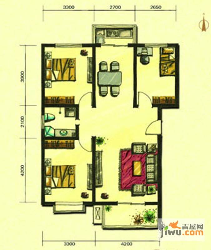 盛世景湾3室2厅1卫112.7㎡户型图