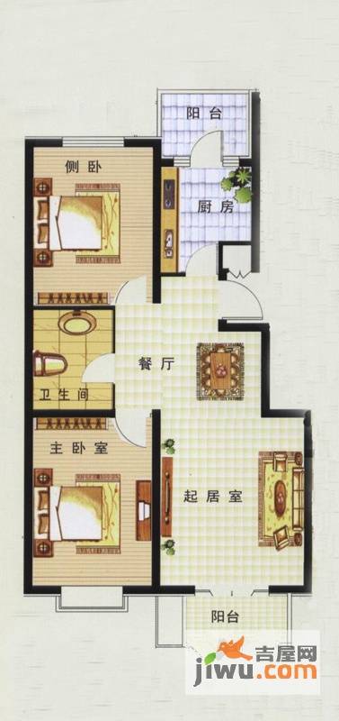 弘成名居2室2厅1卫87.7㎡户型图