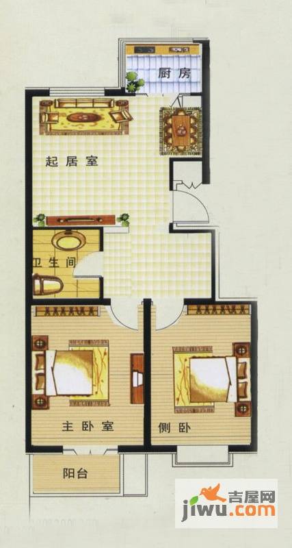 弘成名居2室2厅1卫78㎡户型图