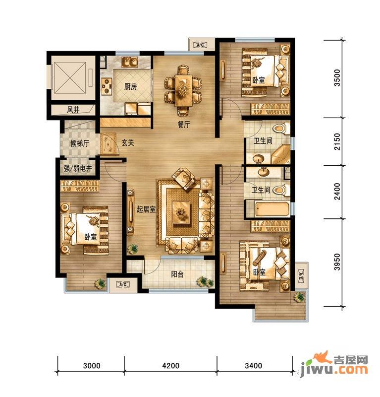 浭阳新城3室2厅2卫户型图