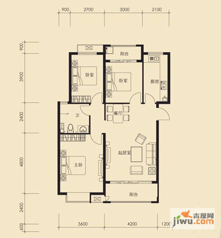 北京公馆3室2厅1卫104.3㎡户型图