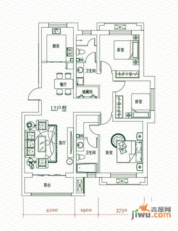 上东水郡3室2厅2卫130.6㎡户型图