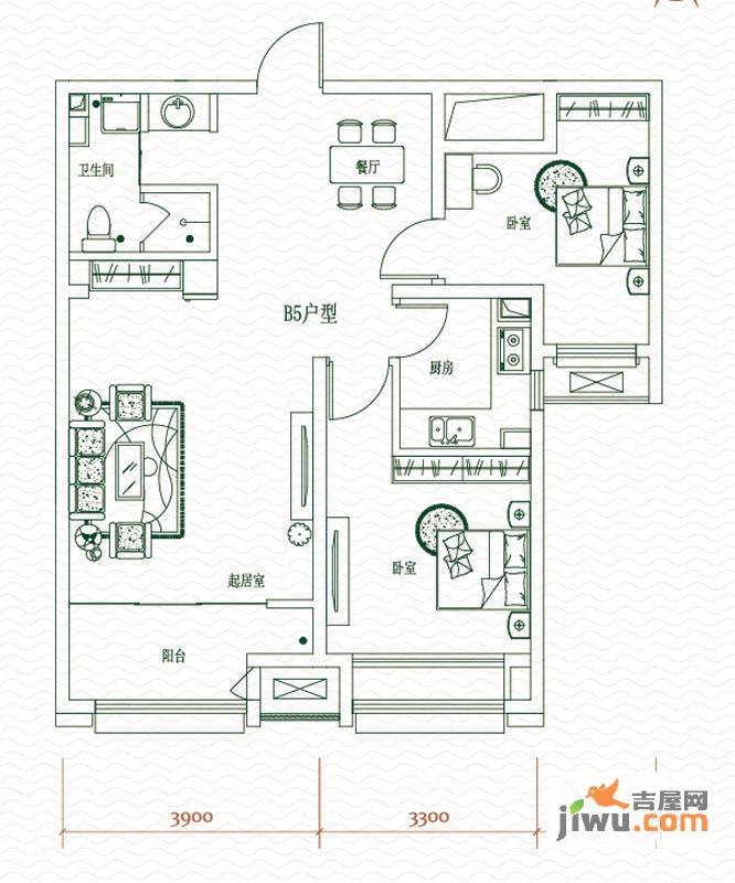 上东水郡2室2厅1卫83.5㎡户型图