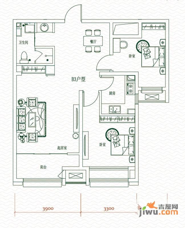 上东水郡3室2厅1卫82.5㎡户型图