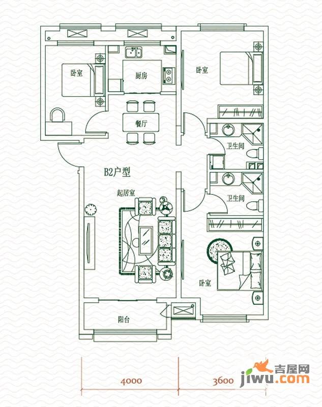 上东水郡3室2厅2卫114.9㎡户型图