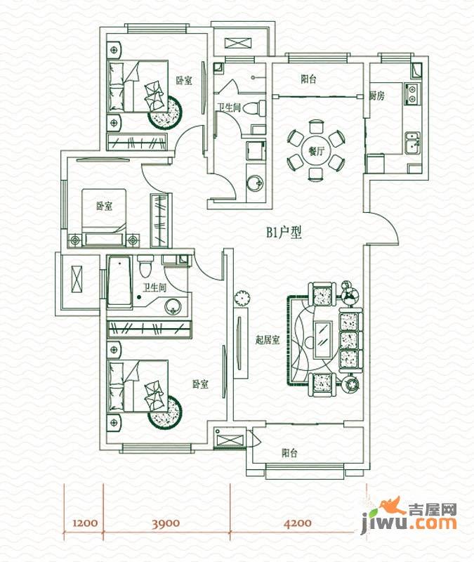 上东水郡3室2厅2卫132㎡户型图