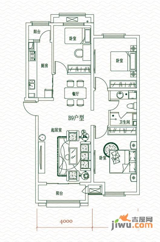 上东水郡3室2厅1卫113.8㎡户型图