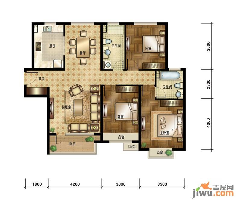 浭阳新城3室2厅2卫户型图