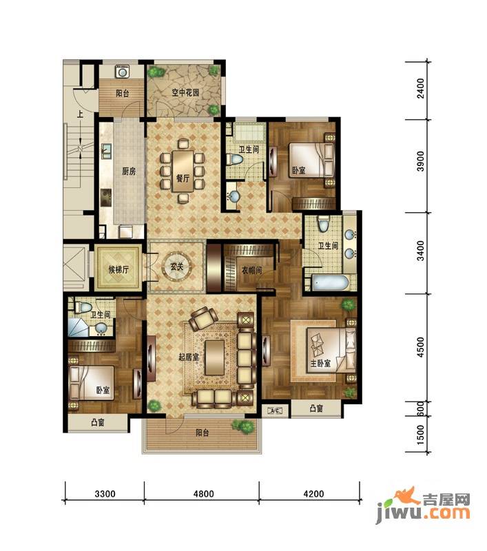 浭阳新城3室2厅3卫户型图