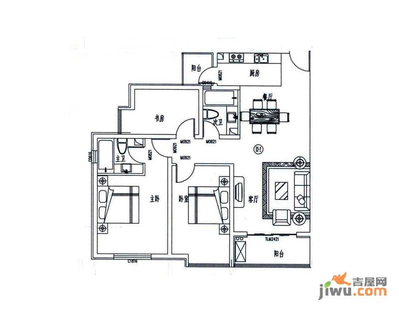 金海湾3室2厅2卫113㎡户型图