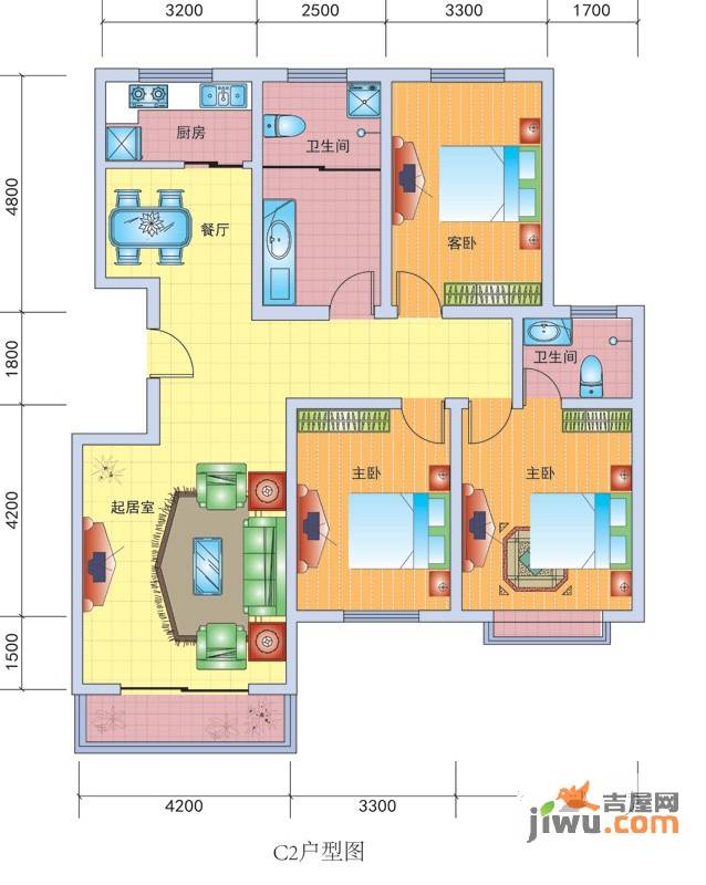 盛世景湾3室2厅2卫134.8㎡户型图