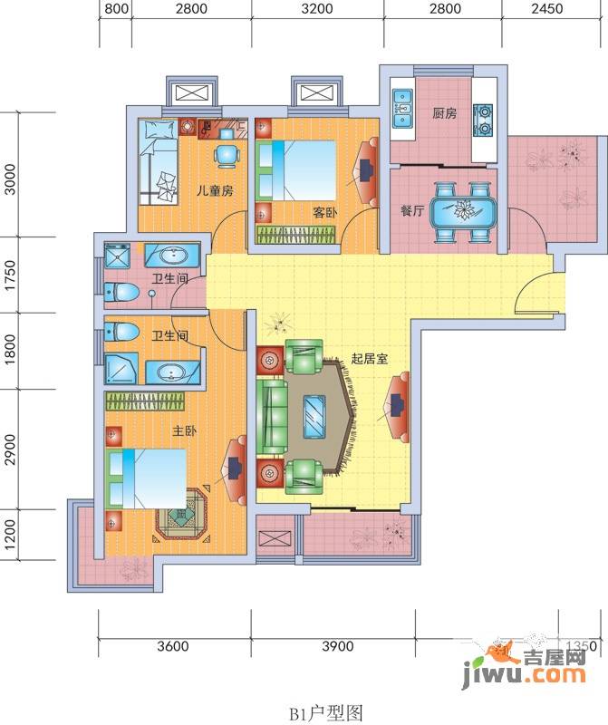 盛世景湾3室2厅2卫117.1㎡户型图