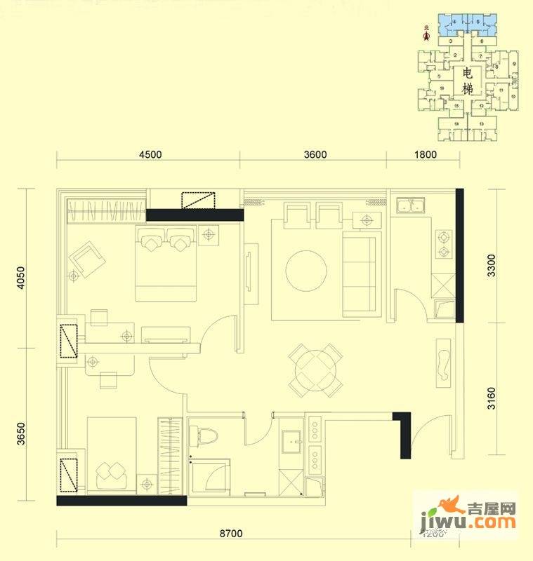 达兴豪苑2室2厅1卫84.9㎡户型图