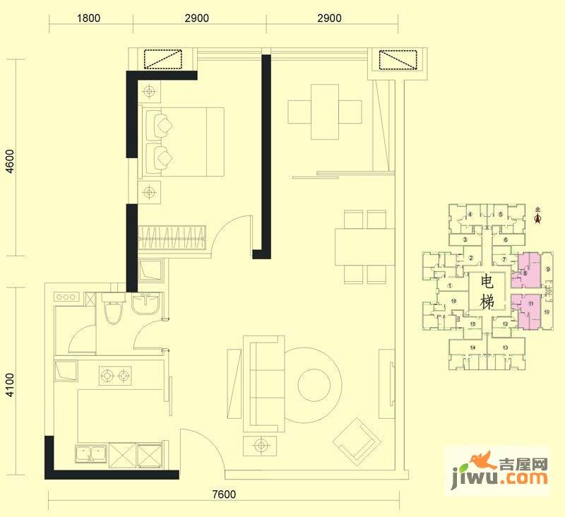 达兴豪苑2室2厅1卫76.3㎡户型图