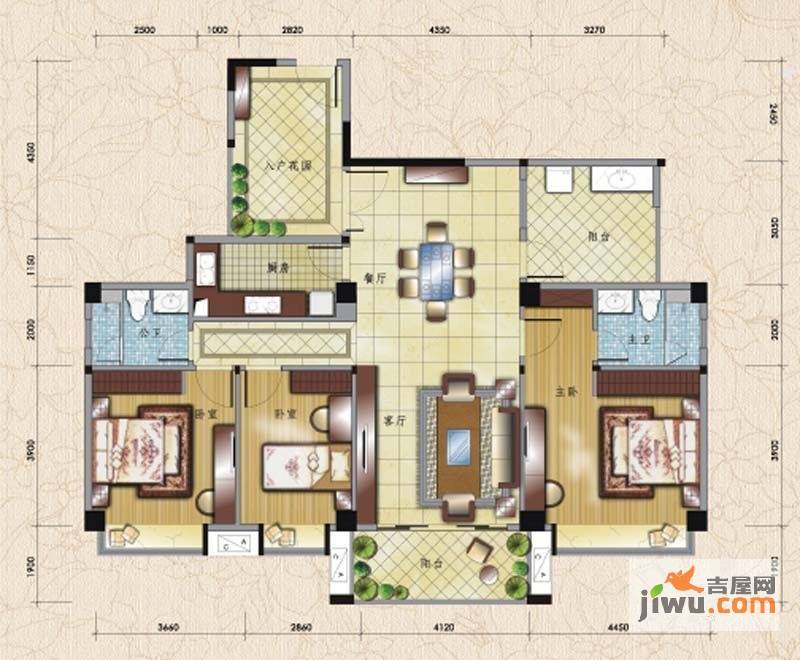 桃源明居3室2厅2卫146.8㎡户型图