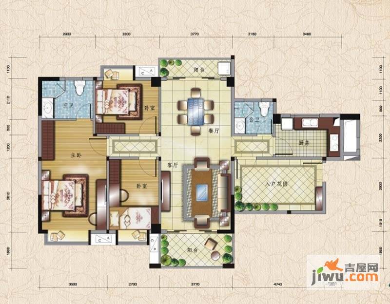 桃源明居3室2厅2卫126.7㎡户型图