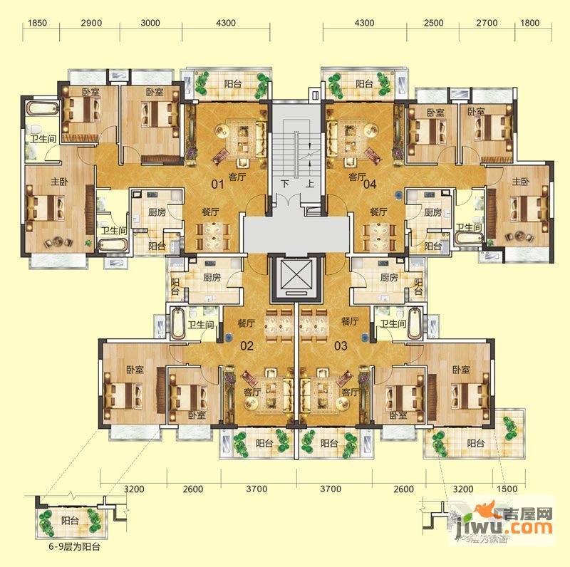 誉东名苑3室2厅2卫114㎡户型图