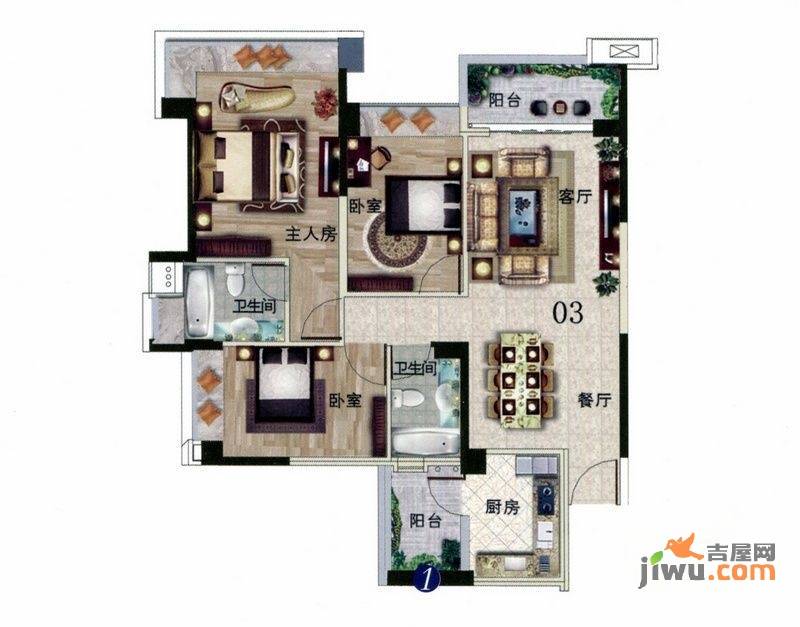 雅居乐约克郡4室2厅2卫114㎡户型图