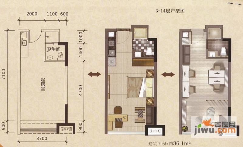 唯美嘉园1室1厅1卫36.1㎡户型图