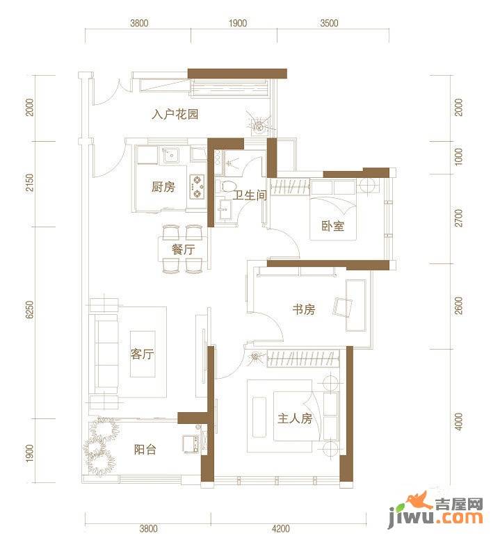 君华新城2室2厅1卫93㎡户型图