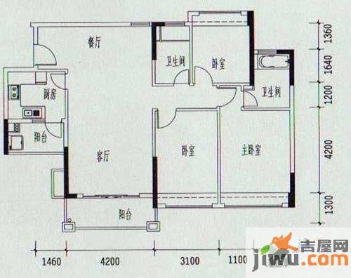 锦绣年华3室2厅1卫86㎡户型图