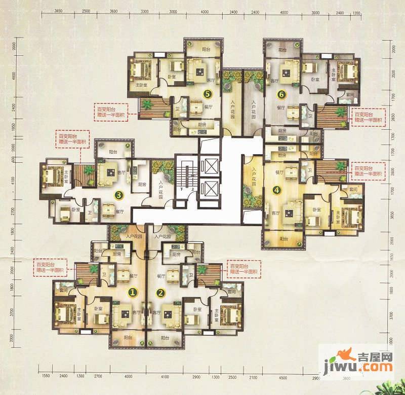 华盛·旭景花园3室2厅2卫108㎡户型图