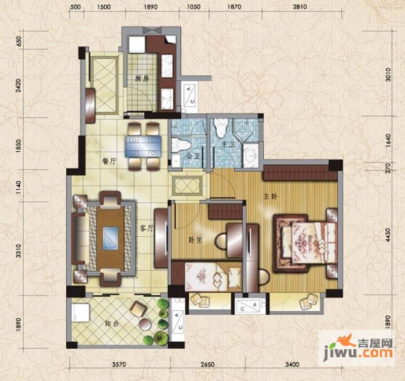 桃源明居2室2厅2卫82.6㎡户型图