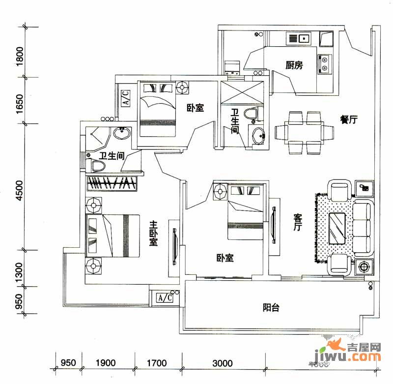 兰亭叙花园2室2厅2卫105.3㎡户型图