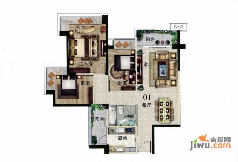 雅居乐约克郡6室2厅1卫102㎡户型图