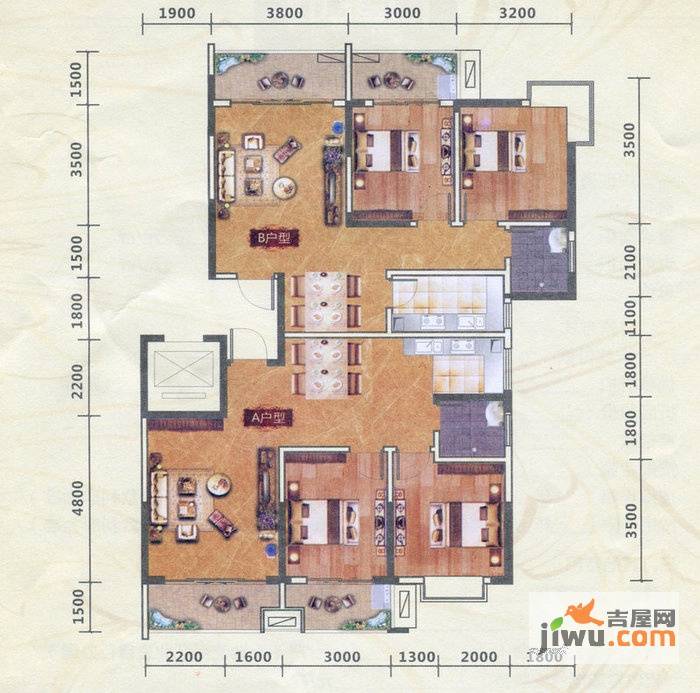 万象城益佳苑3室2厅2卫94.1㎡户型图