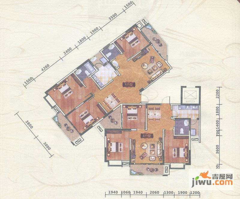 万象城益佳苑3室2厅2卫94.1㎡户型图