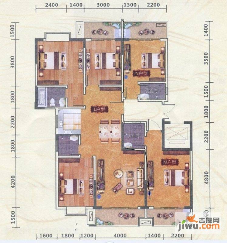 万象城益佳苑3室2厅2卫118.6㎡户型图