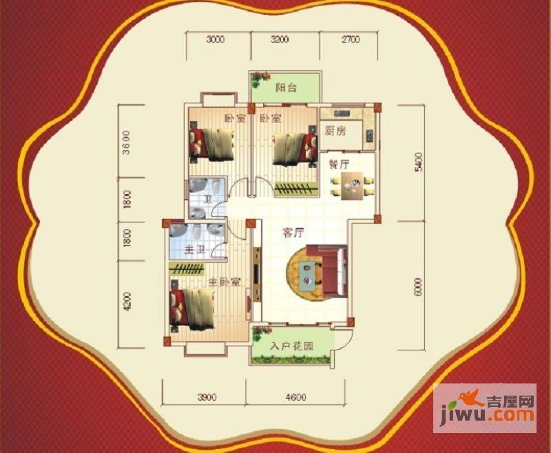 盛祥现代城3室2厅2卫115.2㎡户型图