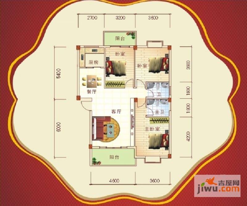 盛祥现代城3室2厅2卫114.1㎡户型图