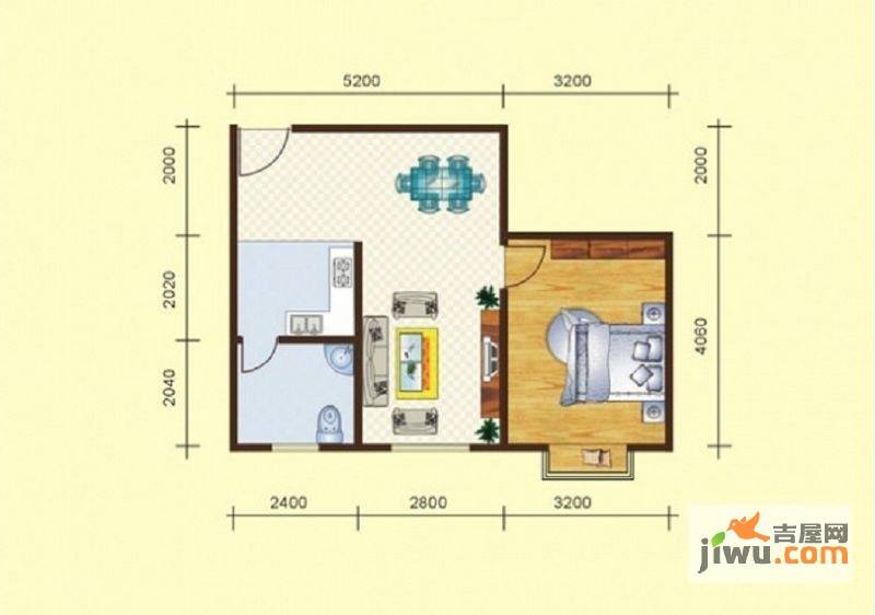 开元漓江上城1室2厅1卫49.4㎡户型图