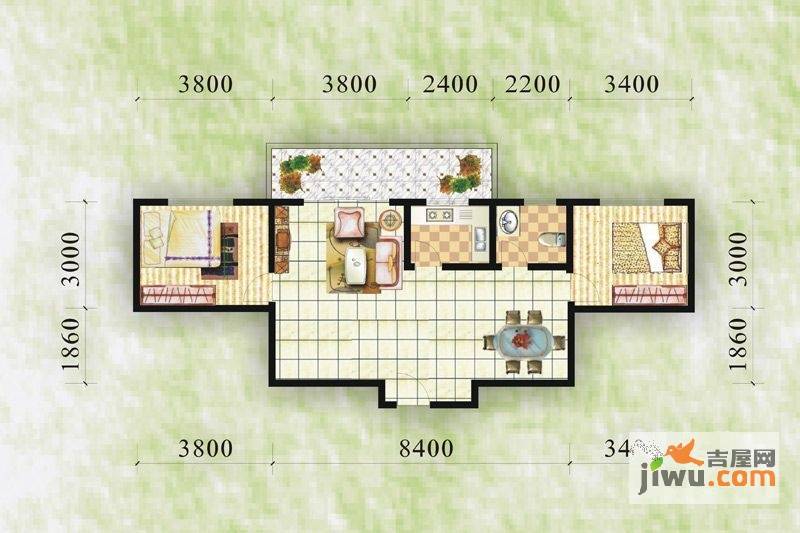 古镇庭苑2室2厅1卫76.1㎡户型图